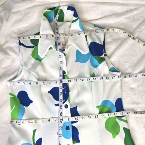 60s Mod Retro Collared Dress Blue Green Turquoise Vintage House Wife Size 18 - Picture 10 of 15